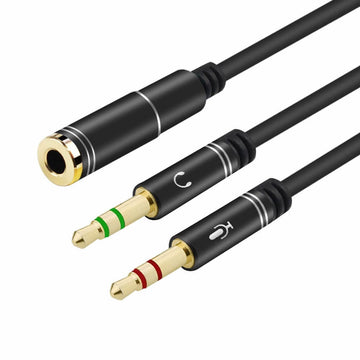3.5mm 2 Male to 1 Female Headphone Earphone Mic Gold Plated Audio Y Splitter Adapter Cable for PC Laptop 33cm - Imported from UK